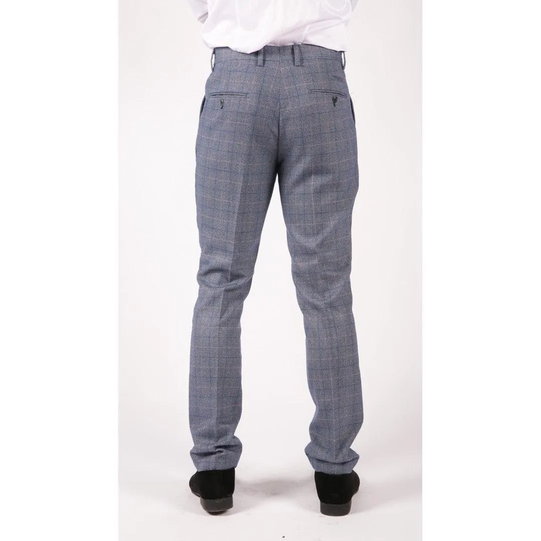 Mens Light Blue Check Marc Darcy Trousers Hilton Tailored Fit Slim Wedding