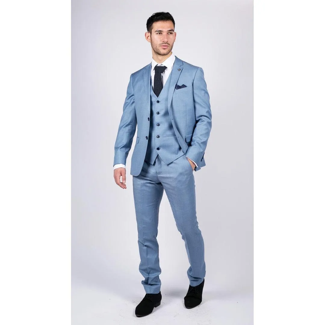 Mens Light Blue Sky 3 Piece Suit Classic Stitch Wedding Summer Prom Classic