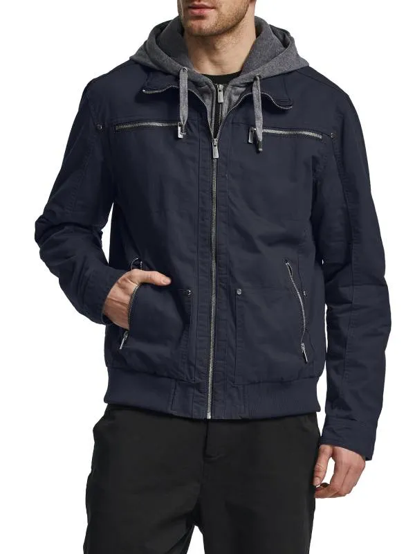 Men's Lightweight Cotton Jacket Military Jacket Casual Windbreaker with Removable Hood