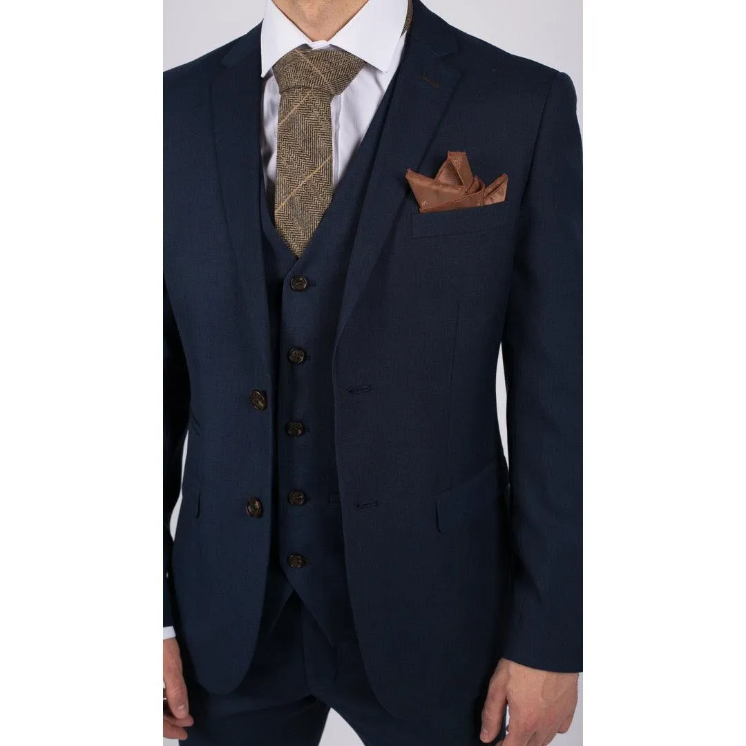 Mens Navy 3 Piece Suit Tailored Fit Smart Formal Classic Wedding Retro Vintage