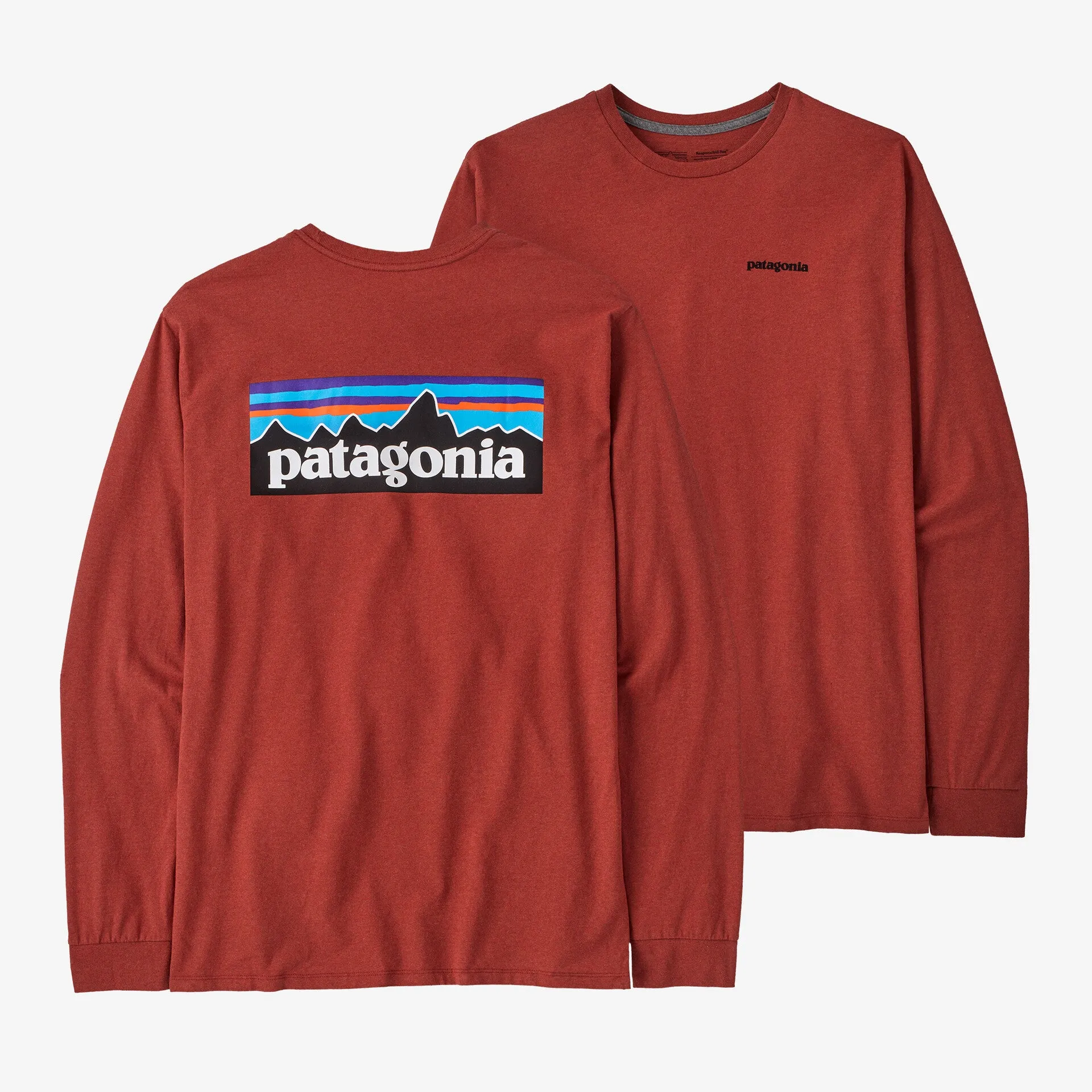 Men's P-6 Long Sleeve T-Shirt with Responsibili Patagonia Logo, Red