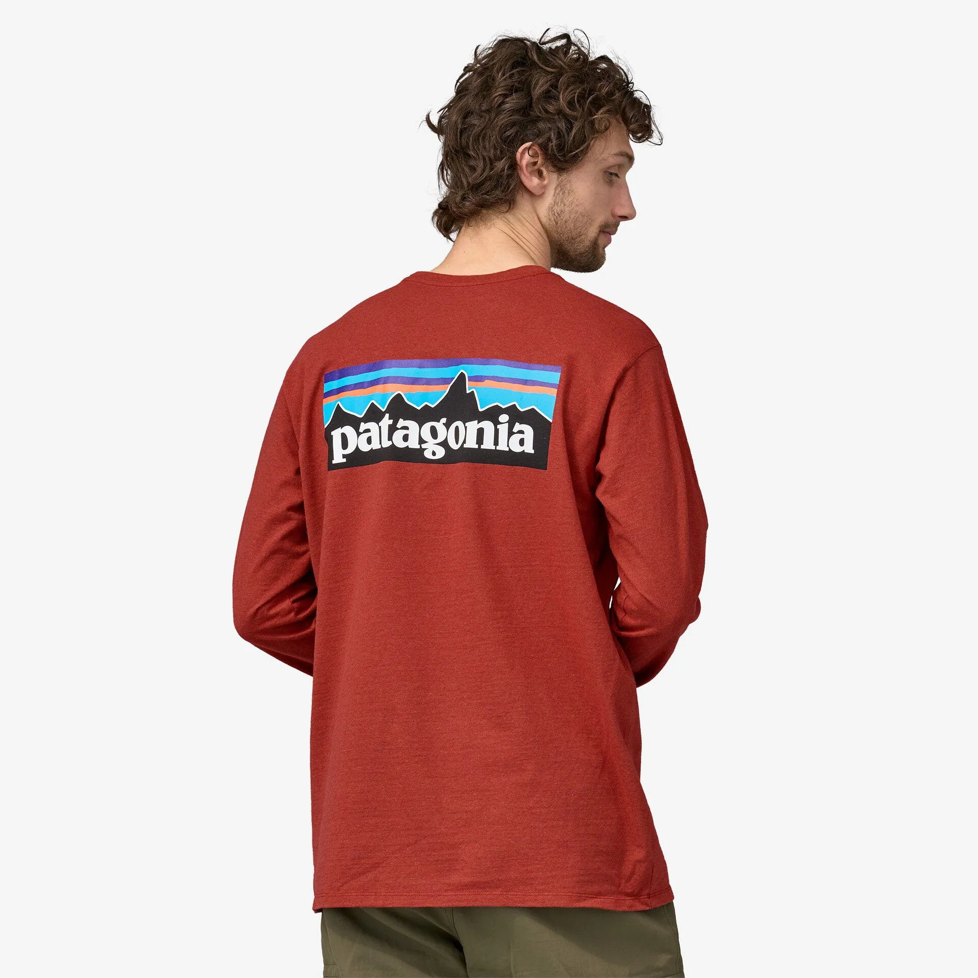 Men's P-6 Long Sleeve T-Shirt with Responsibili Patagonia Logo, Red