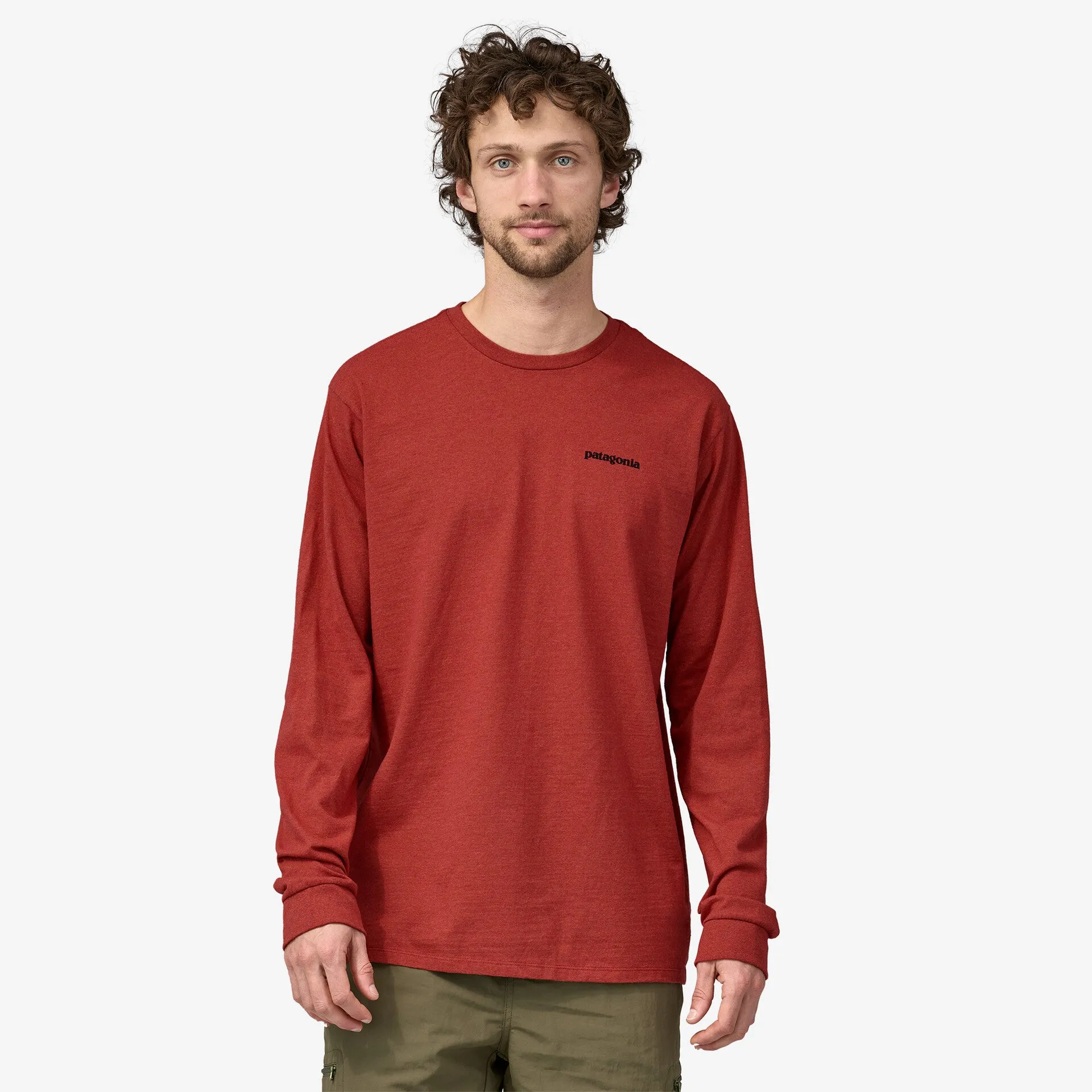 Men's P-6 Long Sleeve T-Shirt with Responsibili Patagonia Logo, Red