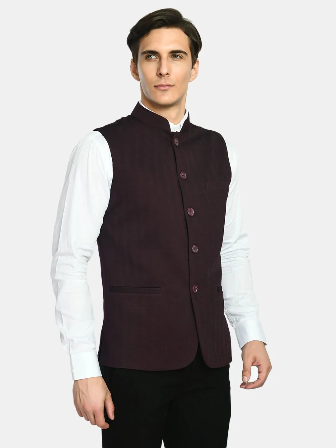 Men's Solid Knitted Slim Fit Nehru Jacket