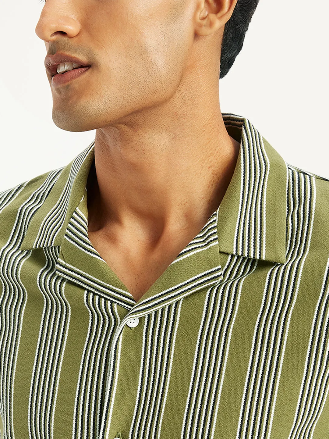 Men's Striped Regular Fit Camp Shirt