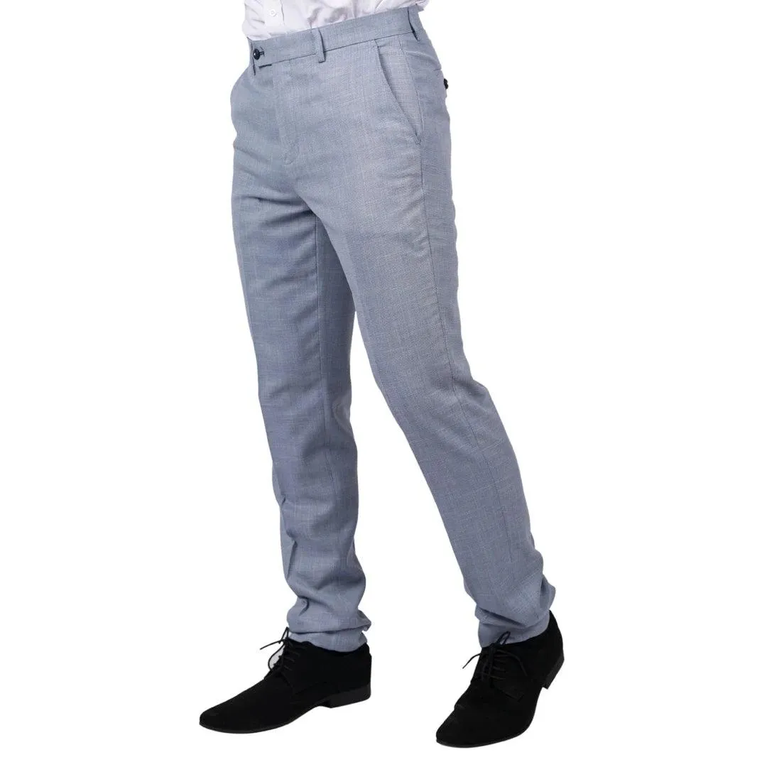 Mens Trousers Light Blue Summer Linen Tailored Fit Wedding Prom Classic