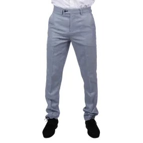 Mens Trousers Light Blue Summer Linen Tailored Fit Wedding Prom Classic