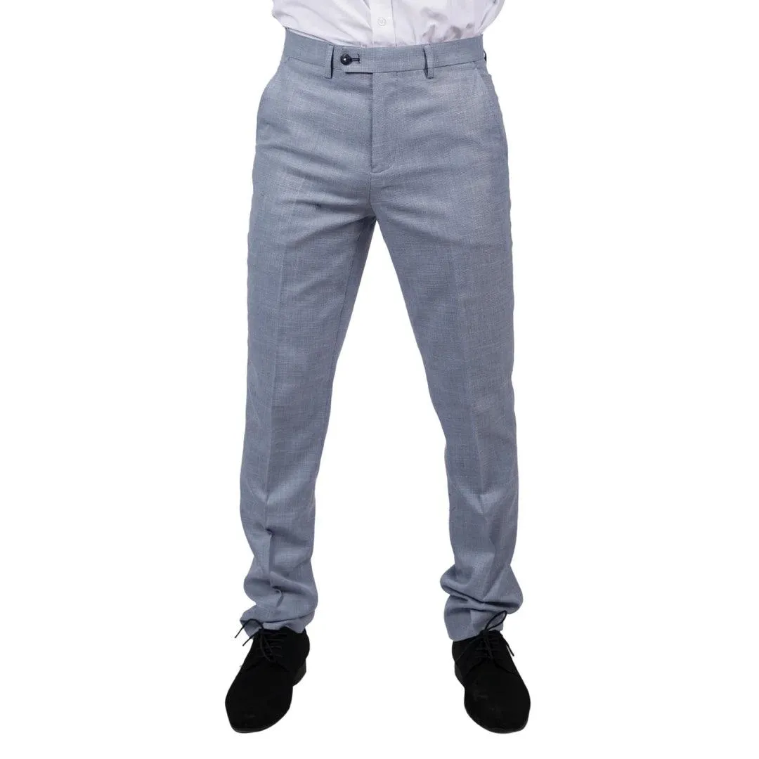 Mens Trousers Light Blue Summer Linen Tailored Fit Wedding Prom Classic