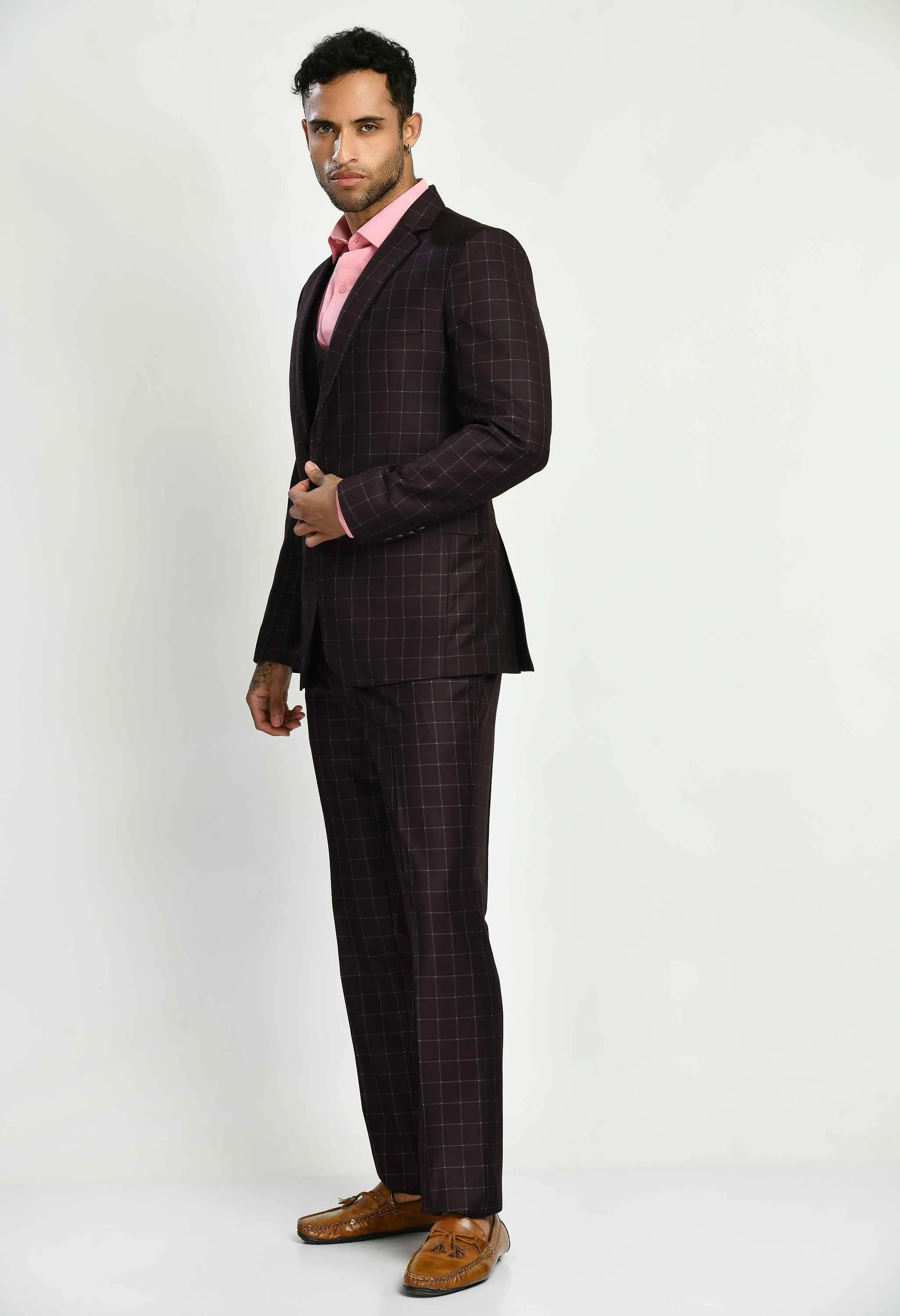 Men's Tuxedo Wine Suit Set