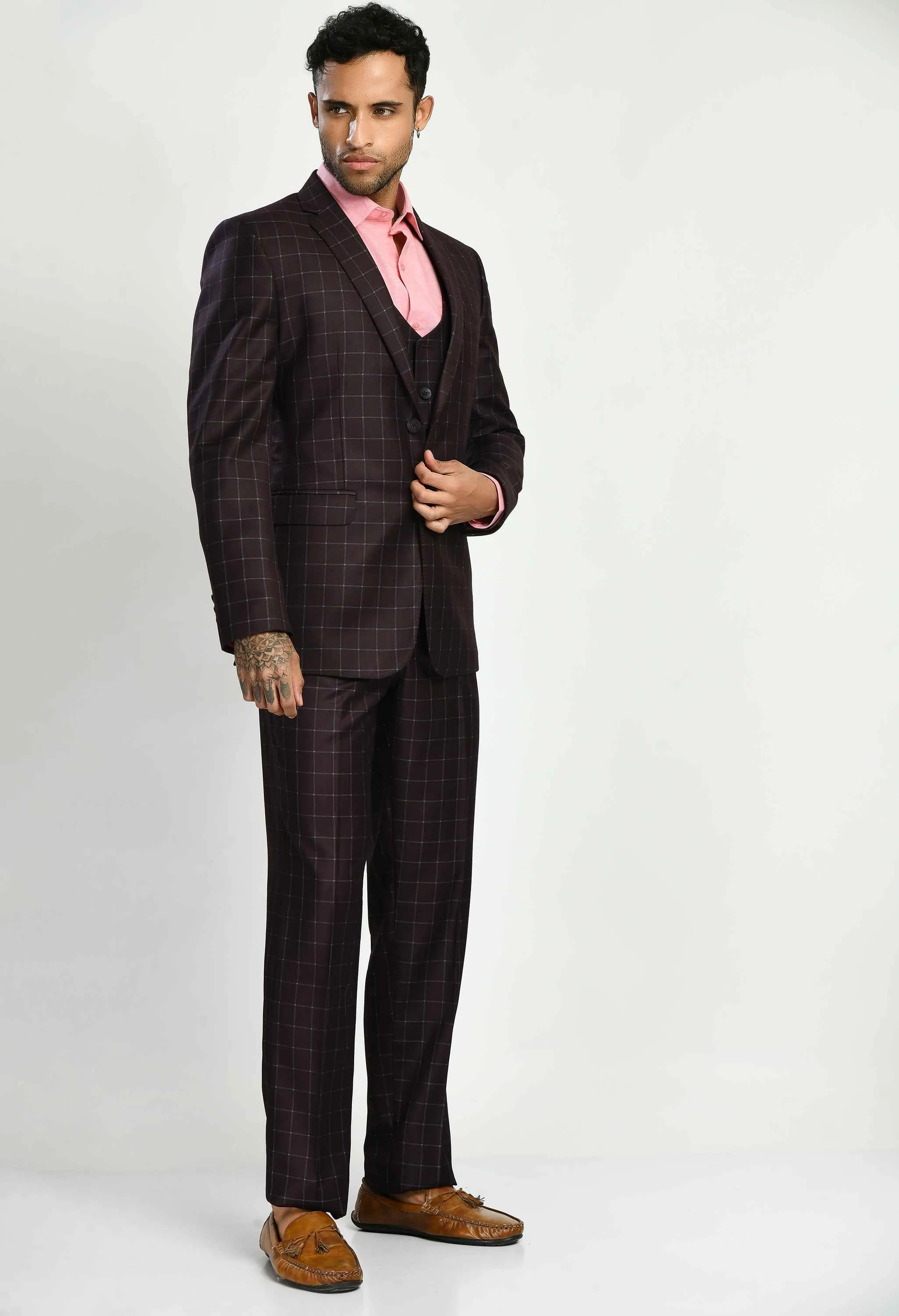 Men's Tuxedo Wine Suit Set