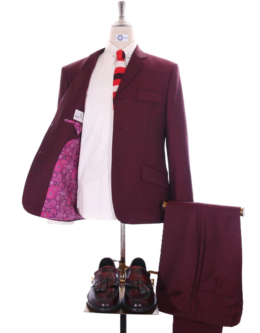 Men's Two Piece Suit - Burgundy Check Suit