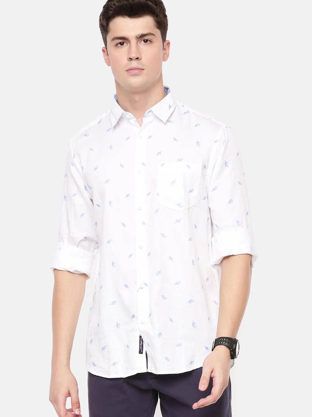 MEN'S WHITE PRINT SLIM FIT SHIRT