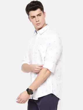 MEN'S WHITE PRINT SLIM FIT SHIRT