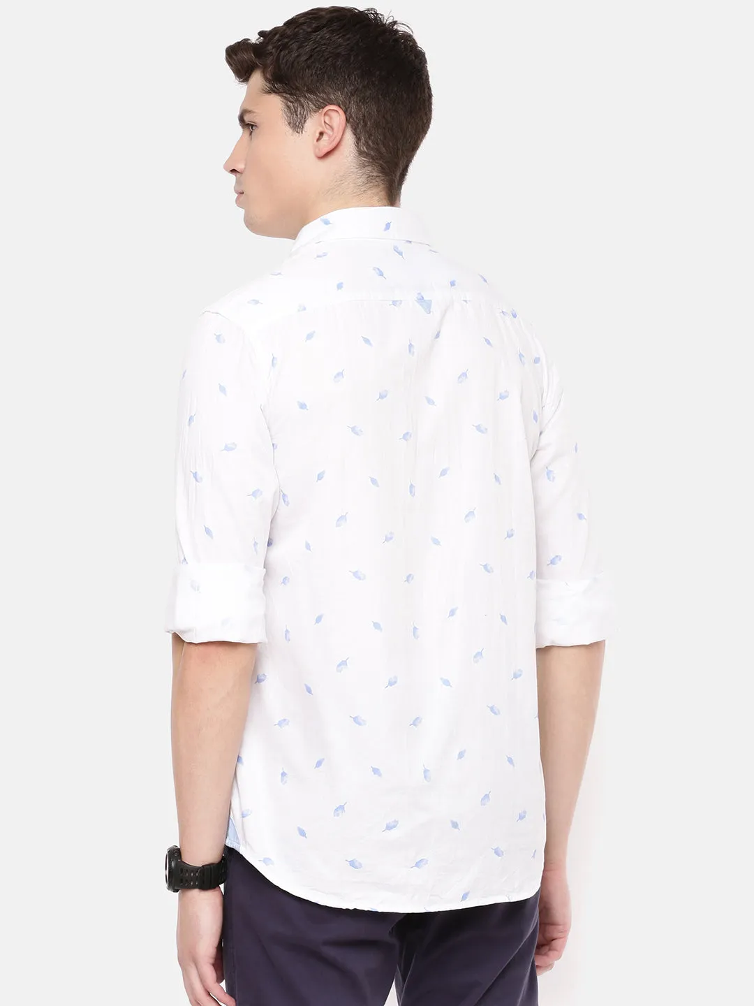 MEN'S WHITE PRINT SLIM FIT SHIRT