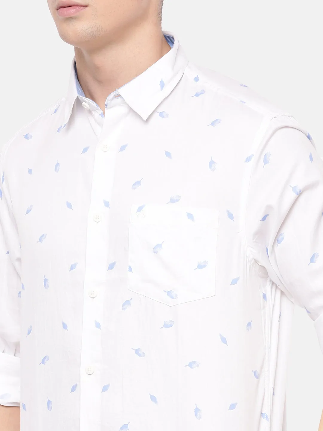 MEN'S WHITE PRINT SLIM FIT SHIRT