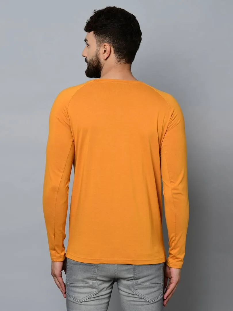 Men's Yellow Cotton Self Pattern Round Neck Tees