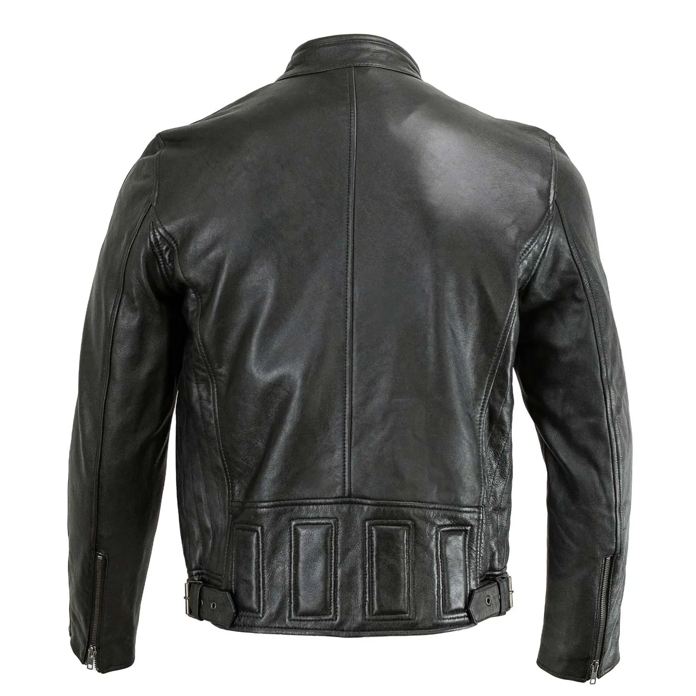 Milwaukee Leather Men's Black Cafe Racer Leather Jacket with Snap Button Collar SFM1835