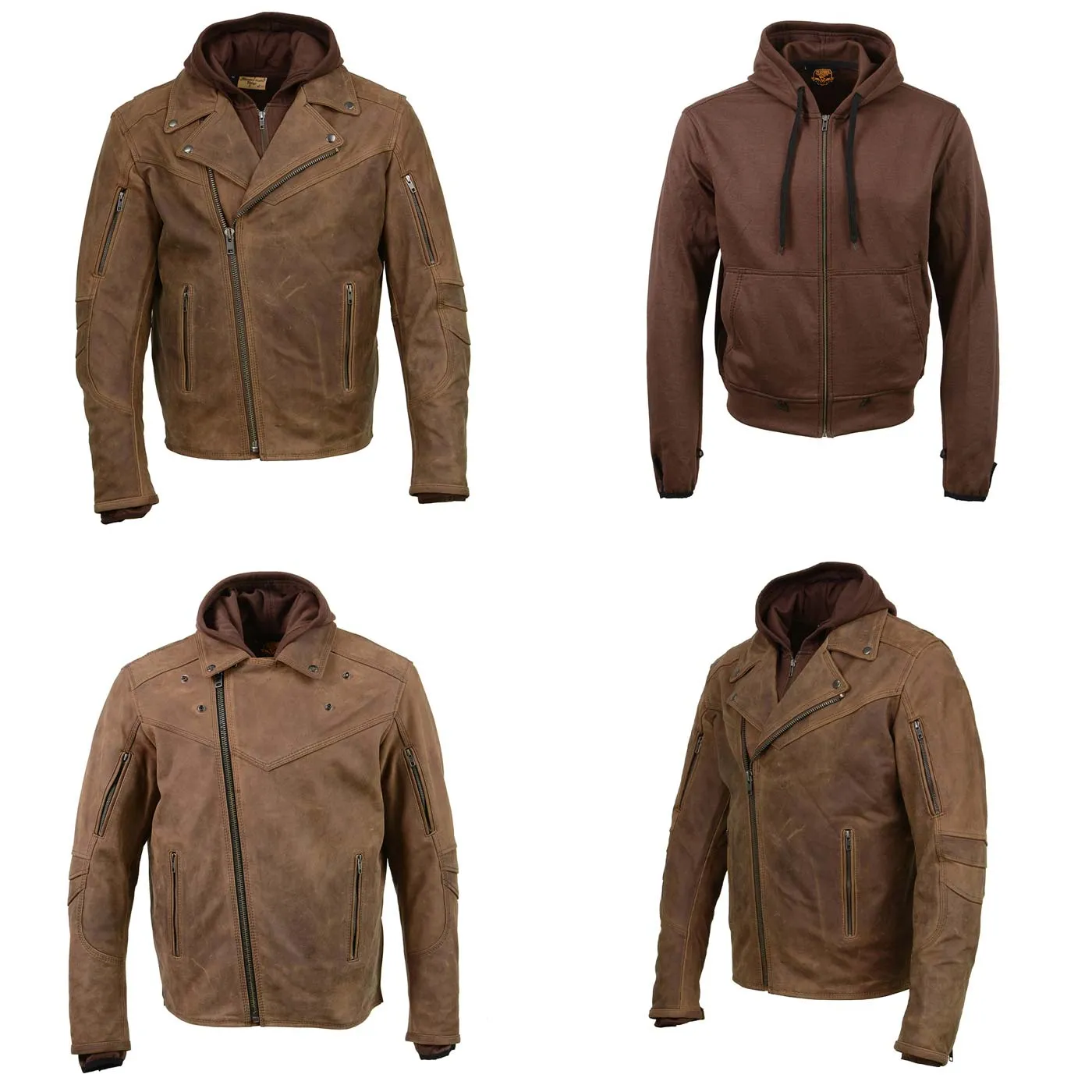 Milwaukee Leather MLM1511 Men's 'Vagabond' Vintage Crazy Horse' Brown Leather Jacket w/ Removable Hoodie