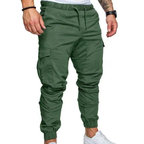 New Casual Joggers Pants Cargo Solid Color Men Cotton Elastic Long Trousers Military Pants Men Leggings