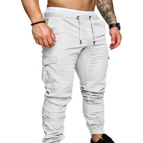 New Casual Joggers Pants Cargo Solid Color Men Cotton Elastic Long Trousers Military Pants Men Leggings