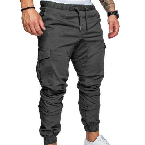 New Casual Joggers Pants Cargo Solid Color Men Cotton Elastic Long Trousers Military Pants Men Leggings