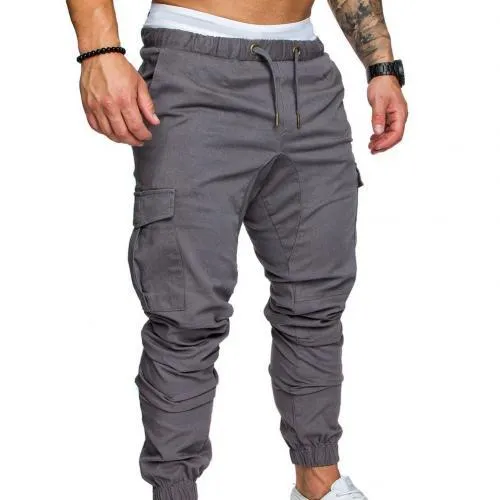 New Casual Joggers Pants Cargo Solid Color Men Cotton Elastic Long Trousers Military Pants Men Leggings