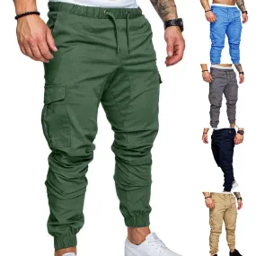 New Casual Joggers Pants Cargo Solid Color Men Cotton Elastic Long Trousers Military Pants Men Leggings