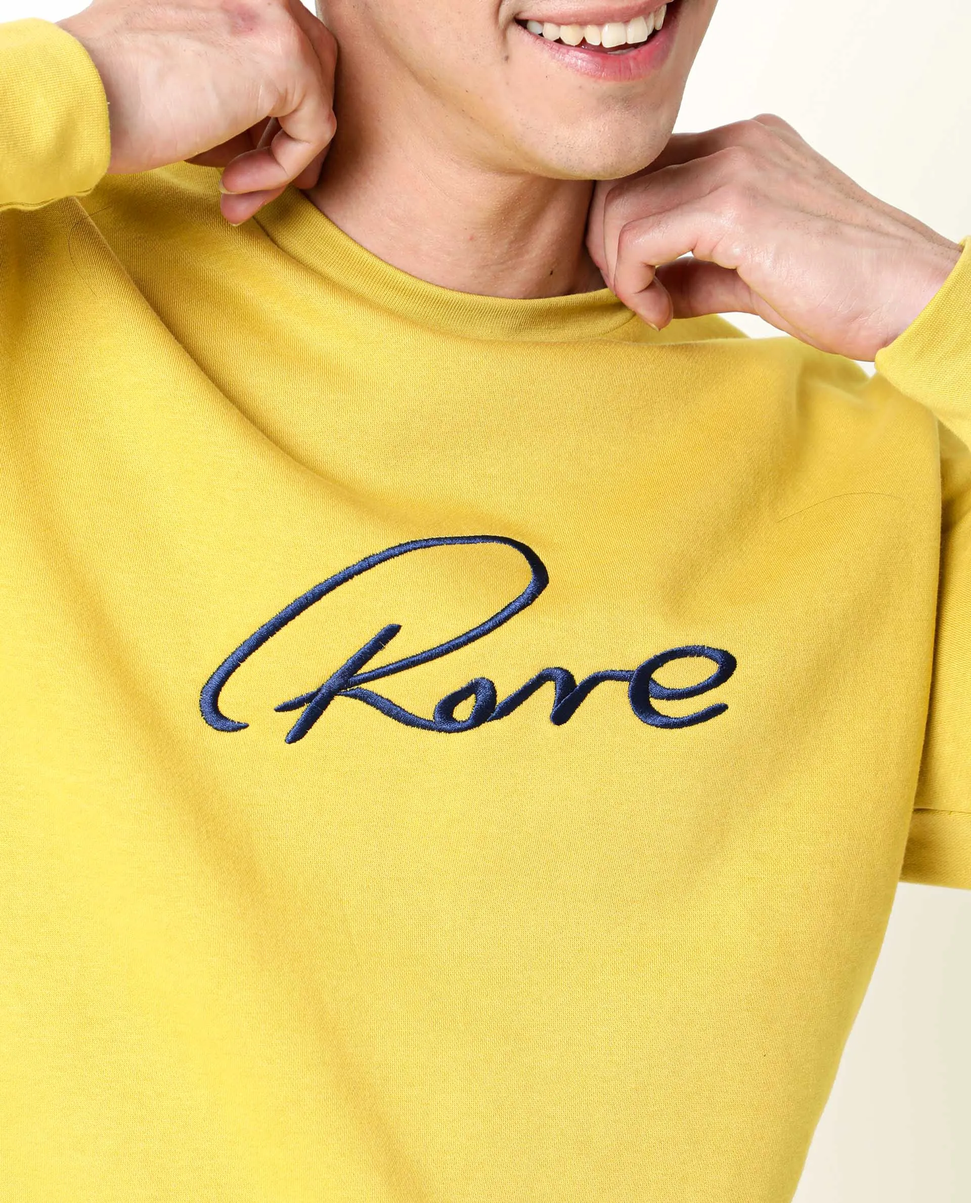 Rare Rabbit Men'S Asher Mustard Sweatshirt Cotton Polyester Fabric Crew Neck Full Sleeves Slim Fit