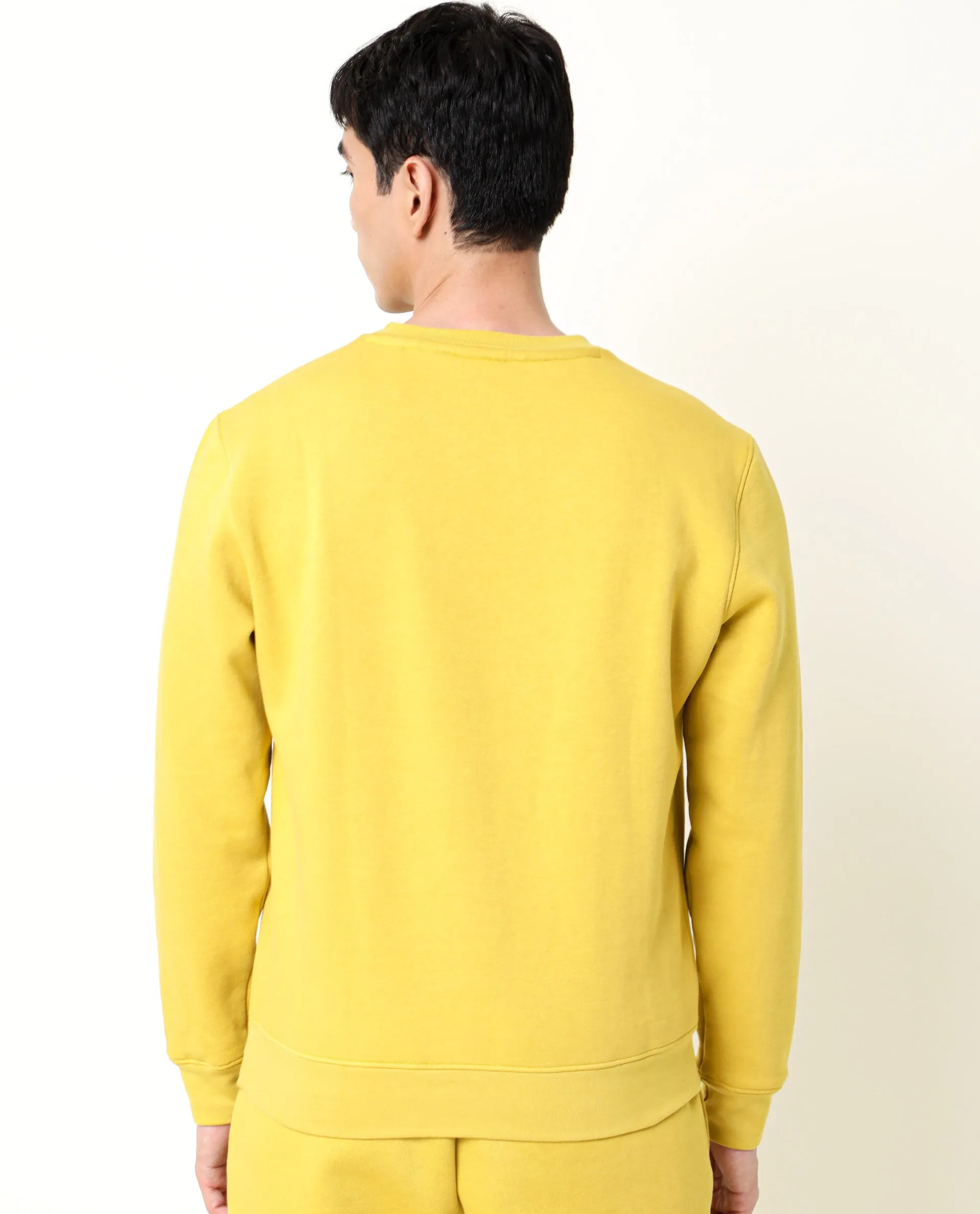 Rare Rabbit Men'S Asher Mustard Sweatshirt Cotton Polyester Fabric Crew Neck Full Sleeves Slim Fit