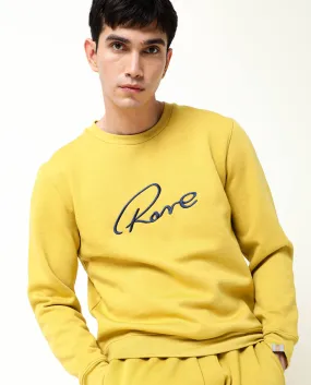 Rare Rabbit Men'S Asher Mustard Sweatshirt Cotton Polyester Fabric Crew Neck Full Sleeves Slim Fit