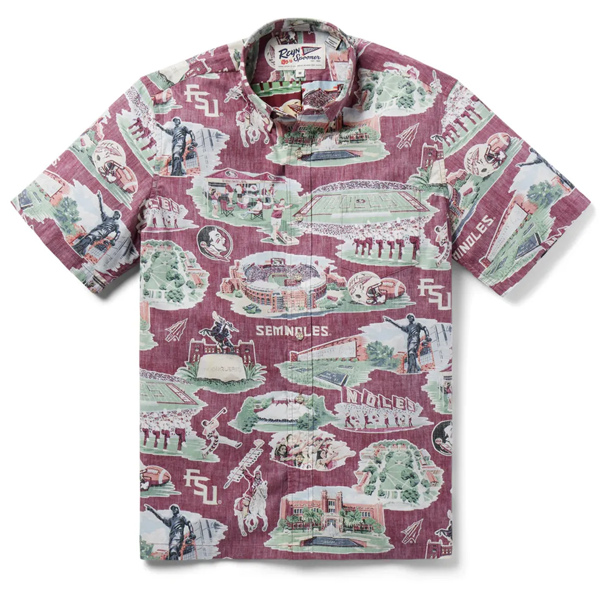 Reyn Spooner Men's Florida State University Scenic Short Sleeve Button Up - Garnet