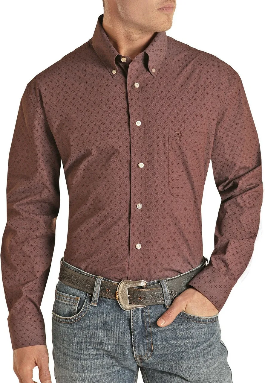 Rock&Roll SLIM FIT GEO PRINT LONG SLEEVE BUTTON DOWN SHIRT #B2D2027