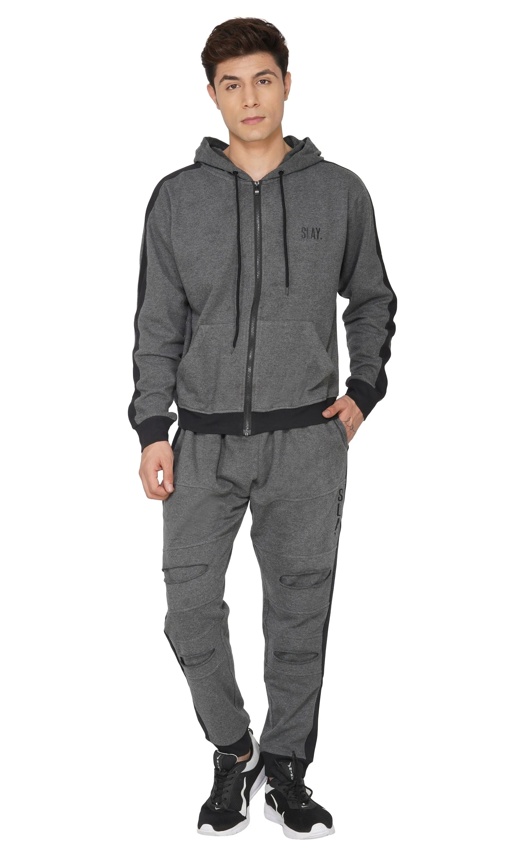 SLAY. Men's Dark Grey Tracksuit with Black Side Stripes