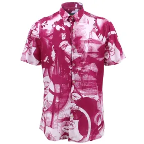 Tailored Fit Short Sleeve Shirt - Pink Moon Leaves