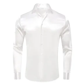 White Satin Silk Men's Long Sleeve Shirt